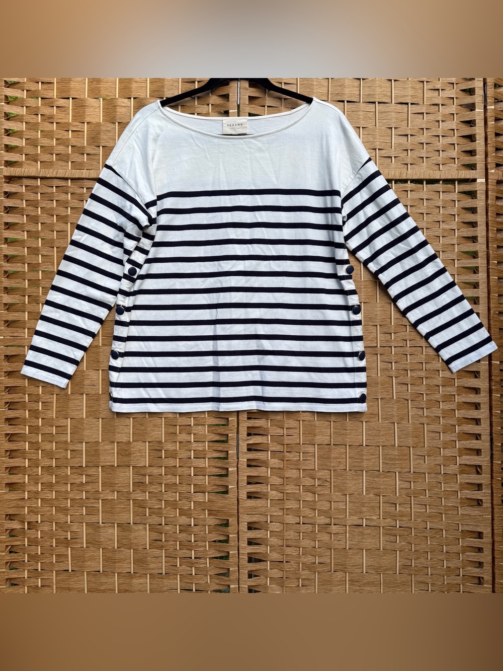 Sezane Rue Saint Fiacre White & Black Striped Blue Button-Side Women’s Medium